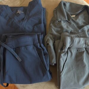 TWO—Blue and Gray Scrub Sets